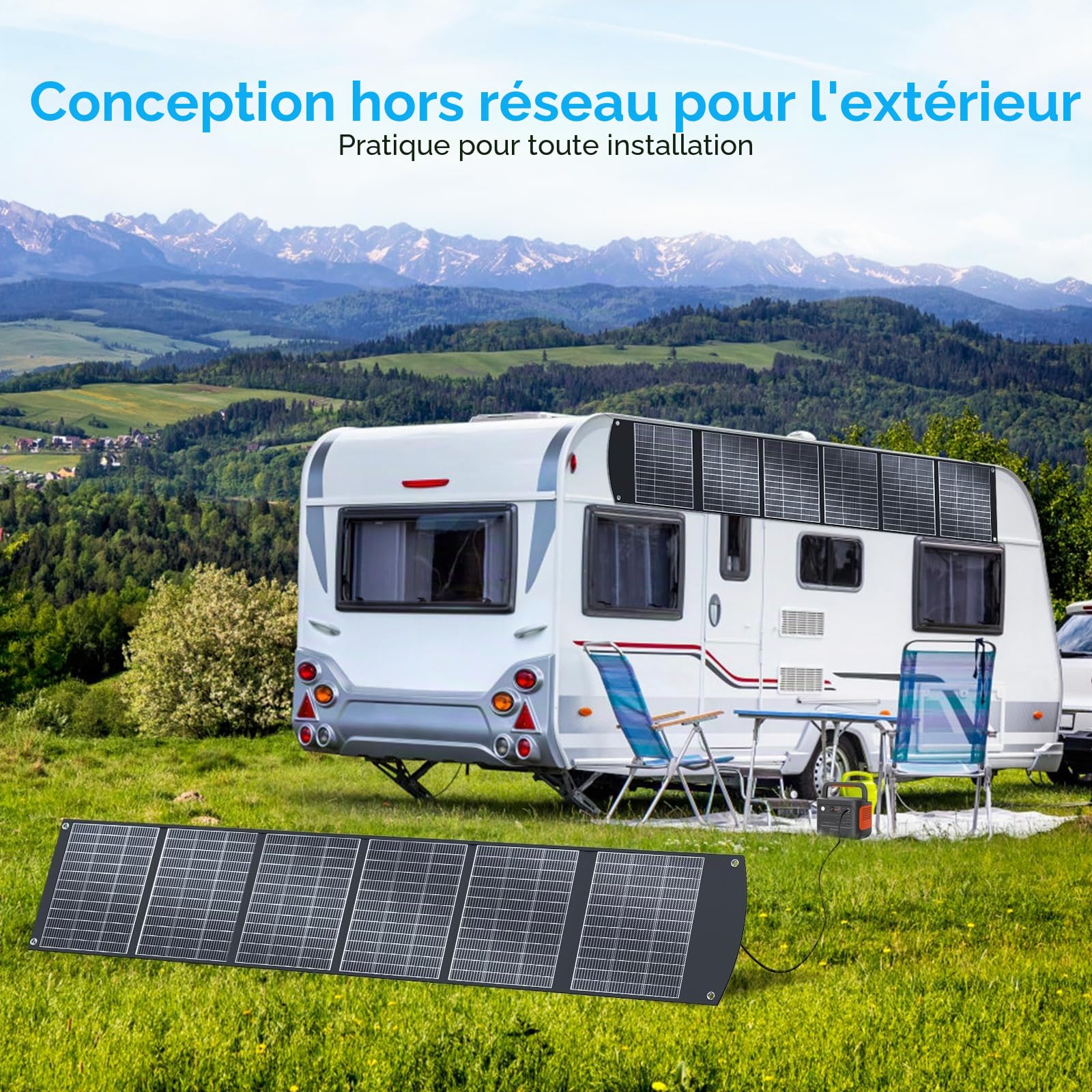 Ecosonique Panneau solaire portable 400 W MC4 40 V, compatible avec la plupart des centrales électriques, panneau solaire pliable et léger avec supports, sorties multiples pour générateurs solaires