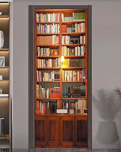 FLFK Adhesivo mural para puerta, estantería vintage, despegar y pegar, tamaño combinado 32 x 80 pulgadas, dividido en 2 piezas