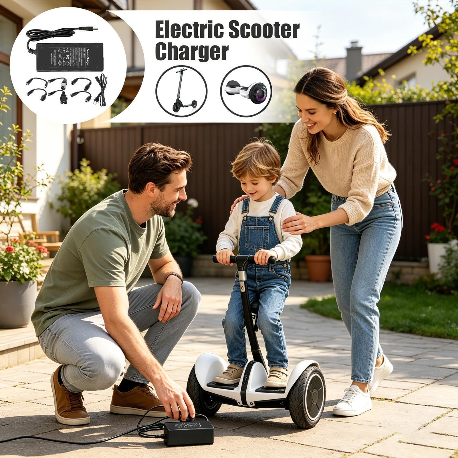 Chargeur de trottinette électrique portable avec | Ladped Chargeur de trottinette électrique pour mobilité, déplacement quotidien, hoverboard et passe