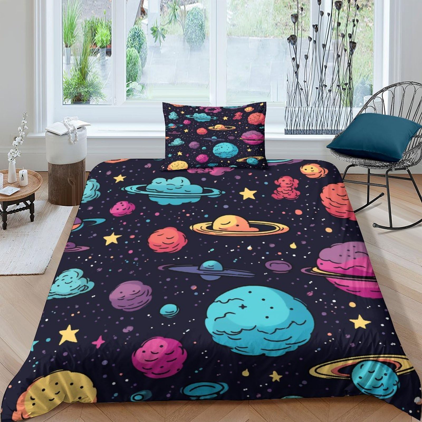 Funda nórdica planetas para niños que no quieren dormir solos ropa de cama suave con cremallera