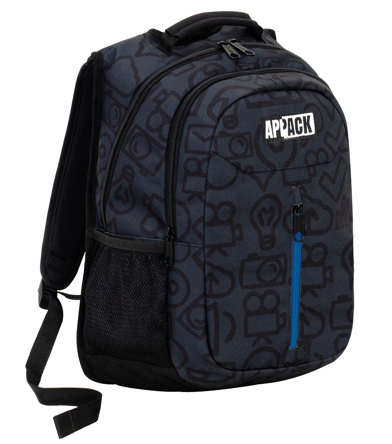 Appack Sporty Backpack, Micro Macro New Gen, Black, 26 L, Side Mesh Pocket, School and Leisure