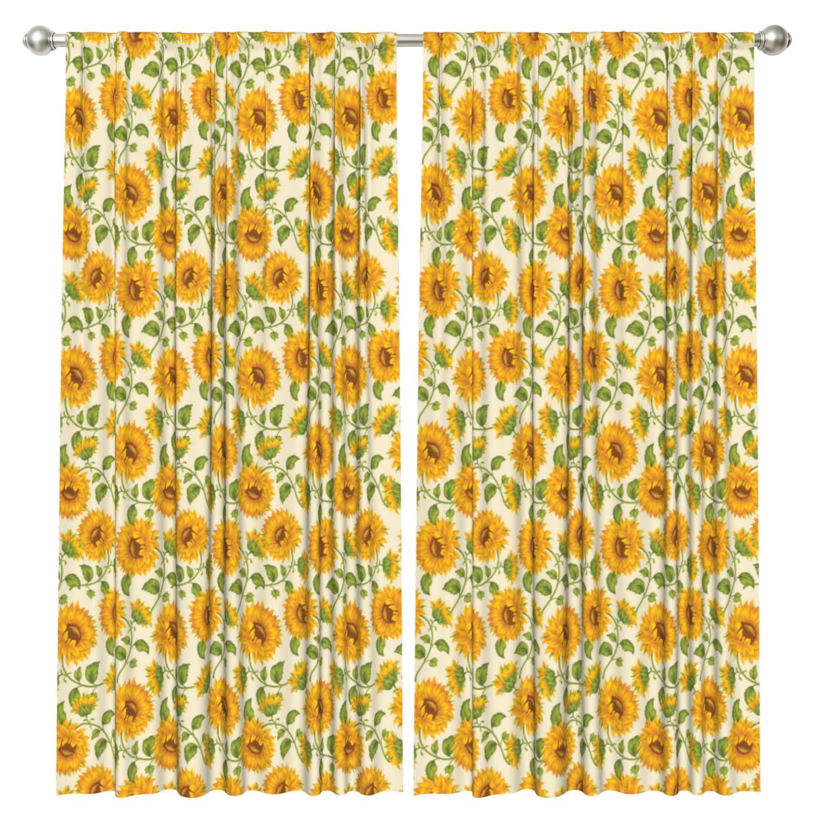 InOmak Drawn Sunflower, 2 Panels Window Curtains 52 x 84 Inch Blackout Curtains for Living Room Bedroom
