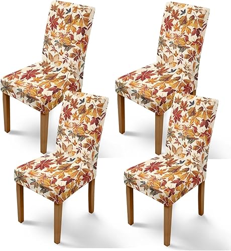 Miniatura 19 de Rnyleeg Fall Autumn Seat Covers for Dining Chairs Set of 2 Leaves Themed Stretch Dining Chair Covers Soft Comfy Chair Slipcovers for Kitchen Hoja de