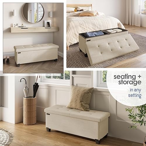 Miniatura 175 de Otomana plegable para dormitorio o sala de estar, con contenedores de almacenamiento, reposapiés para el extremo de la cama, soporta hasta 660 lb,