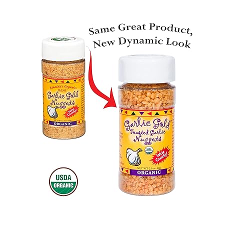 Miniatura 2 de Garlic Gold Nuggets, Gránulos de condimentos orgánicos tostados por USDA, sin sodio y sin MSG, tarro coctelera vegano de 2.1 onzas