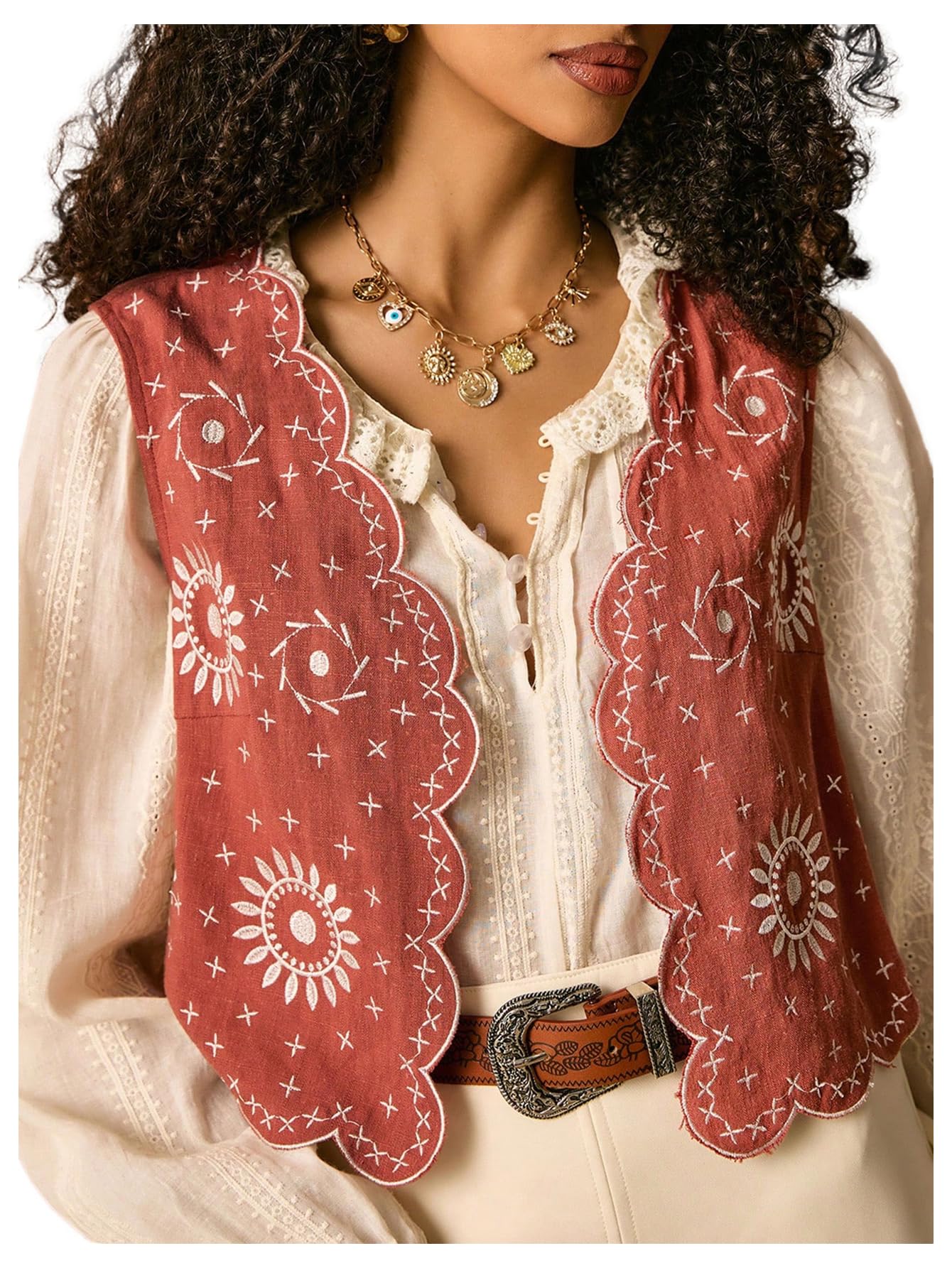 sweatyrocks Women's Boho Vest Cardigan Vintage Floral Jackets Linen Going Out Vests-picture-24