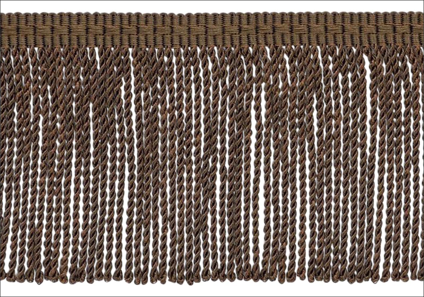 DÉCOPRO 7.5cm (3") Basic Trim Collection Thin Bullion Fringe Trim with Fancy Woven Gimp Header BFTC3, Espresso Brown # E29 (Dark Brown) Sold by The Yard (0.9m/3 ft/36)