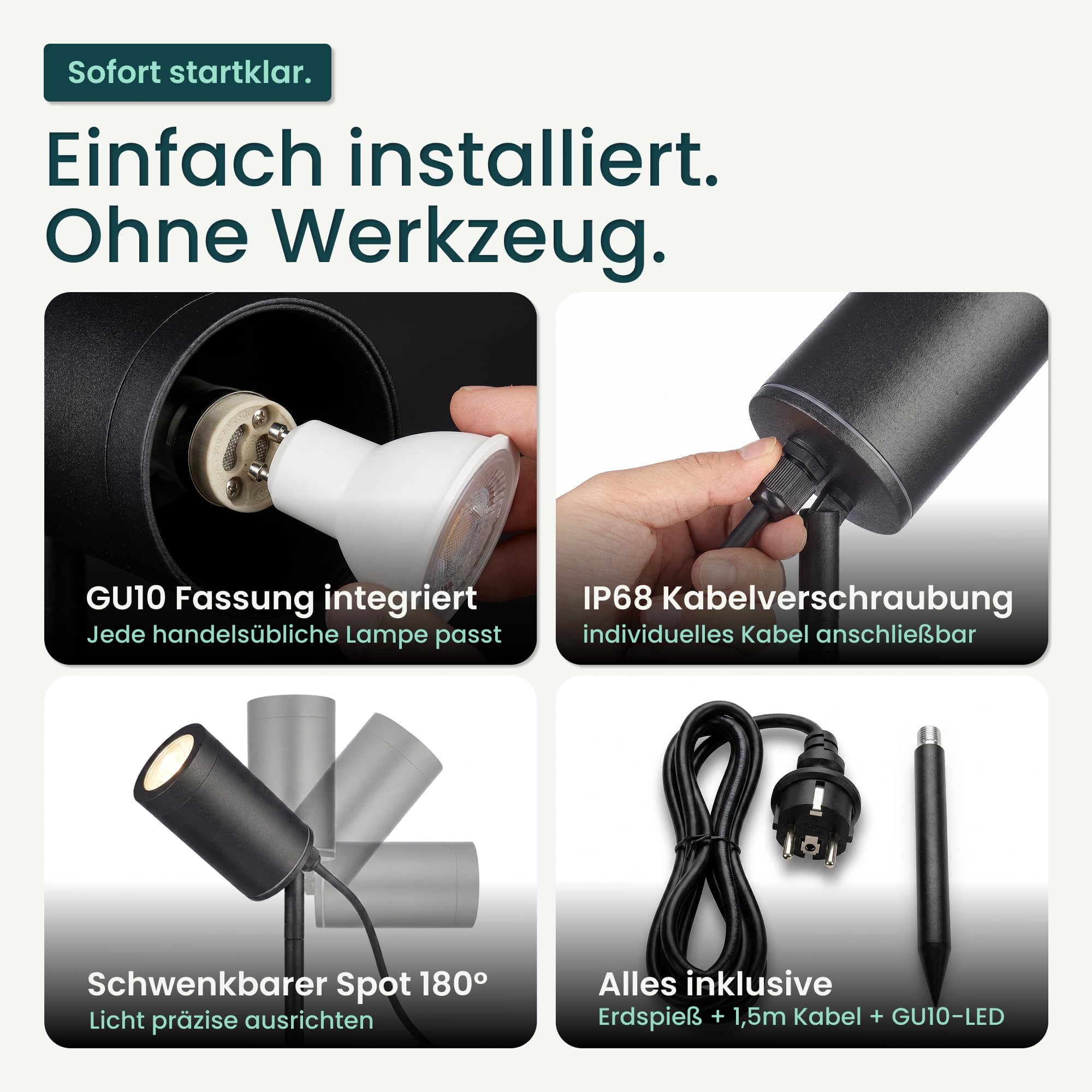 Lambado Premium LED Gartenstrahler mit Erdspieß 5W GU10 warmweiss schwarz wasserfest IP67 schwenkbar 1,5m Kabel