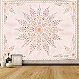 Fowocu Boho Floral Mandala Tapestry for Bedroom Aesthetic Pink Bohemian Flower Wall Tapestry Watercolor Hippie Indian Large Tapestries Wall Hanging for Living Room Dorm Decor 80 x 60 Inch