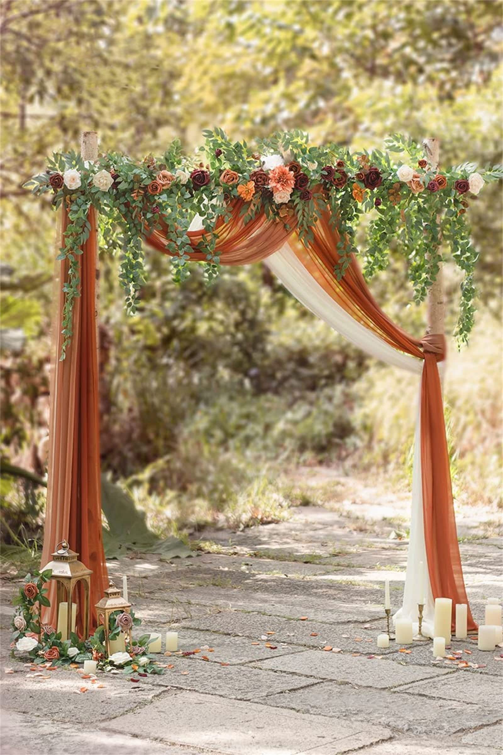 Künstliche Eukalyptus-Girlanden in Orange, romantische Hochzeitsbogen-Blumen im Boho-Stil, hängende Seidenranken-Hochzeitsgirlande mit grünen Blättern für Hochzeits-Party-Dekoration