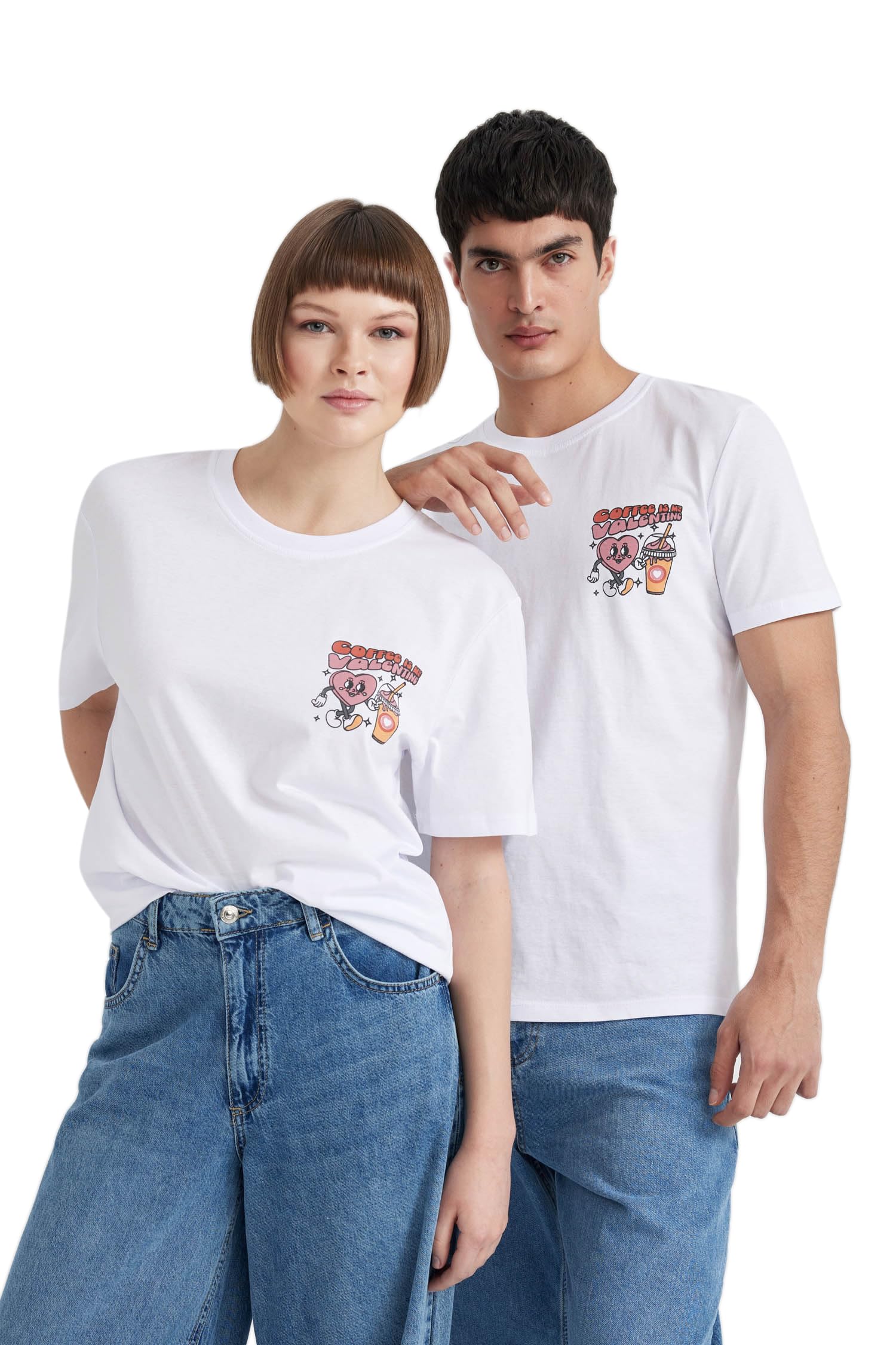 Sevgililer Günü Unisex Kısa Kollu T-Shirt Üniseks Yetişkin Beyaz