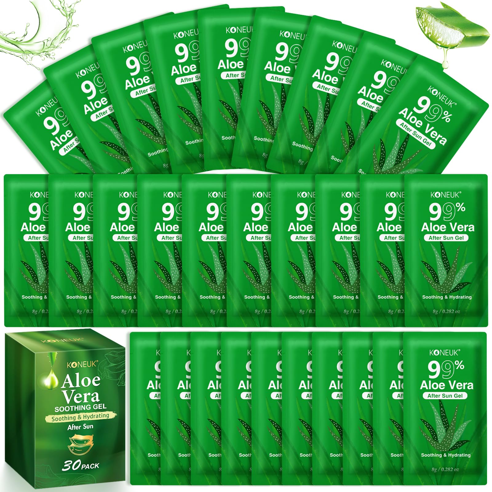 KONEUK 30 Pack Aloe Vera Gel for Face, Hair, Skin, 99% Pure Aloe Vera Gel | After Sun Skin Care, Bulk Aloe Gel Travel Size for All Skin Types