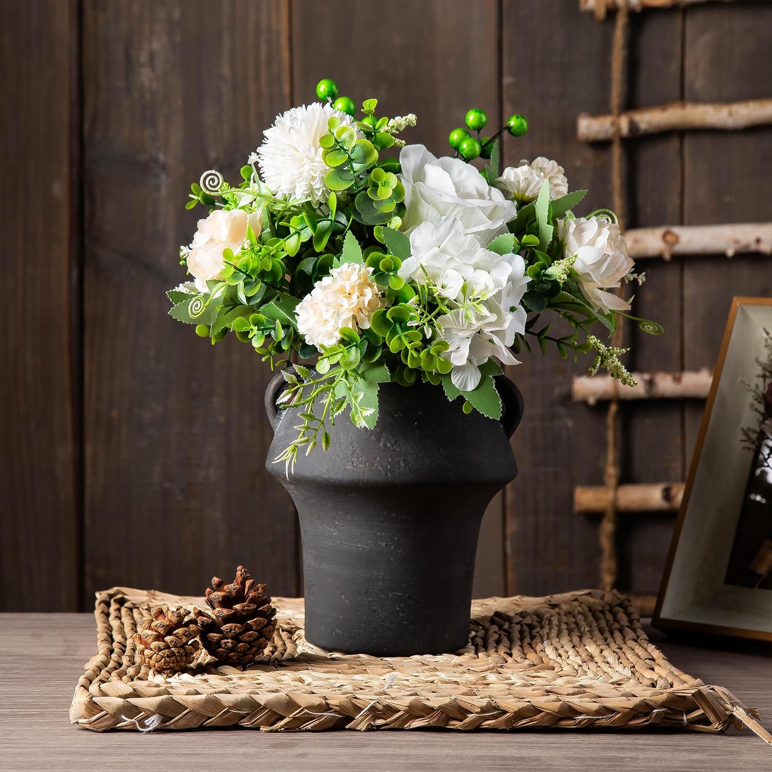 Black Vases Home Decor - Ceramic Vase for Flowers - Decorative Vase with Handle - Unique Fall Vase for Centerpieces, Farmhouse Vintage House for Pampas Grass - Image 6