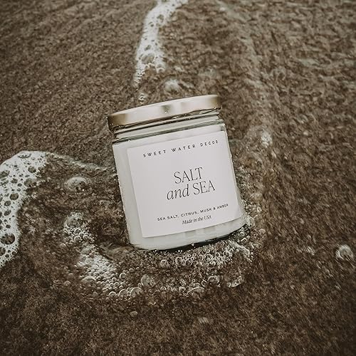 Miniatura 5 de Sweet Water Decor Salt and Sea Soy Candle  Sea Salt, Citrus, Musk, and Clear Scented Candles for Home  9oz Clear Jar + Gold Lid, 40+ Hour Burn Time,