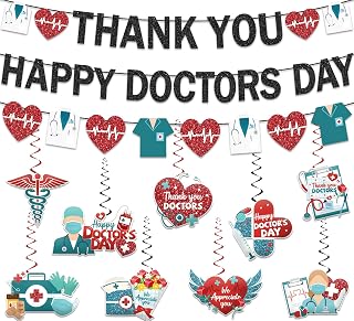 Doctors Day Decorations Banner with Hanging Swirls NO-DIY Thank You Happy Doctors Day Appreciation Week Banner Set for Doctor Graduation Hospital Party Supplies Decor