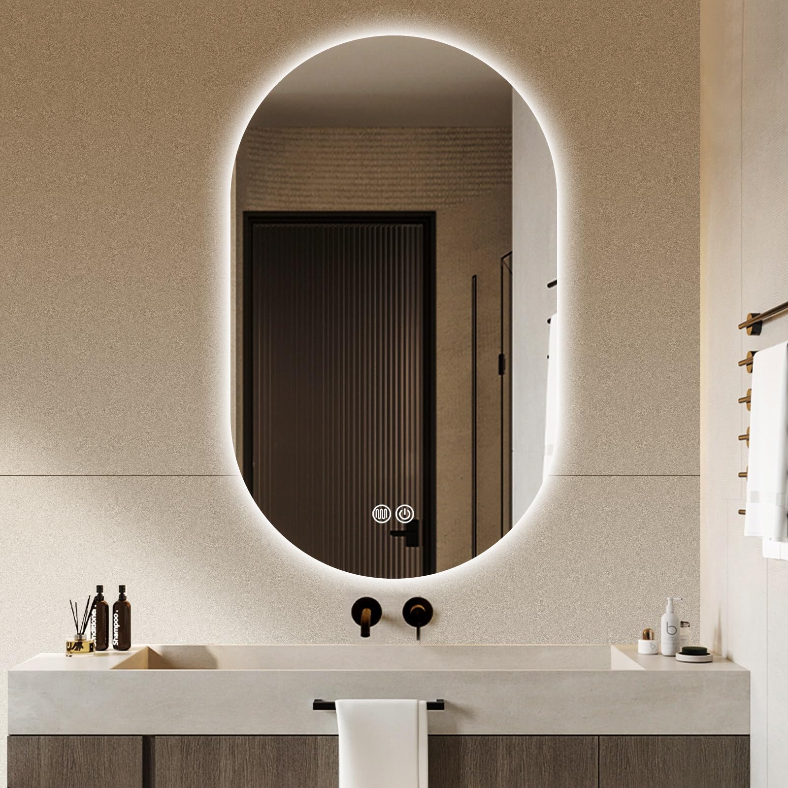Oval LED Bathroom Mirror with Front and Backlit, Stepless Dimmable Wall Mirrors with Anti-Fog, Shatter-Proof, Memory, 3 Colors, Double Led mirror (Color : B, Size : 50x80cm)