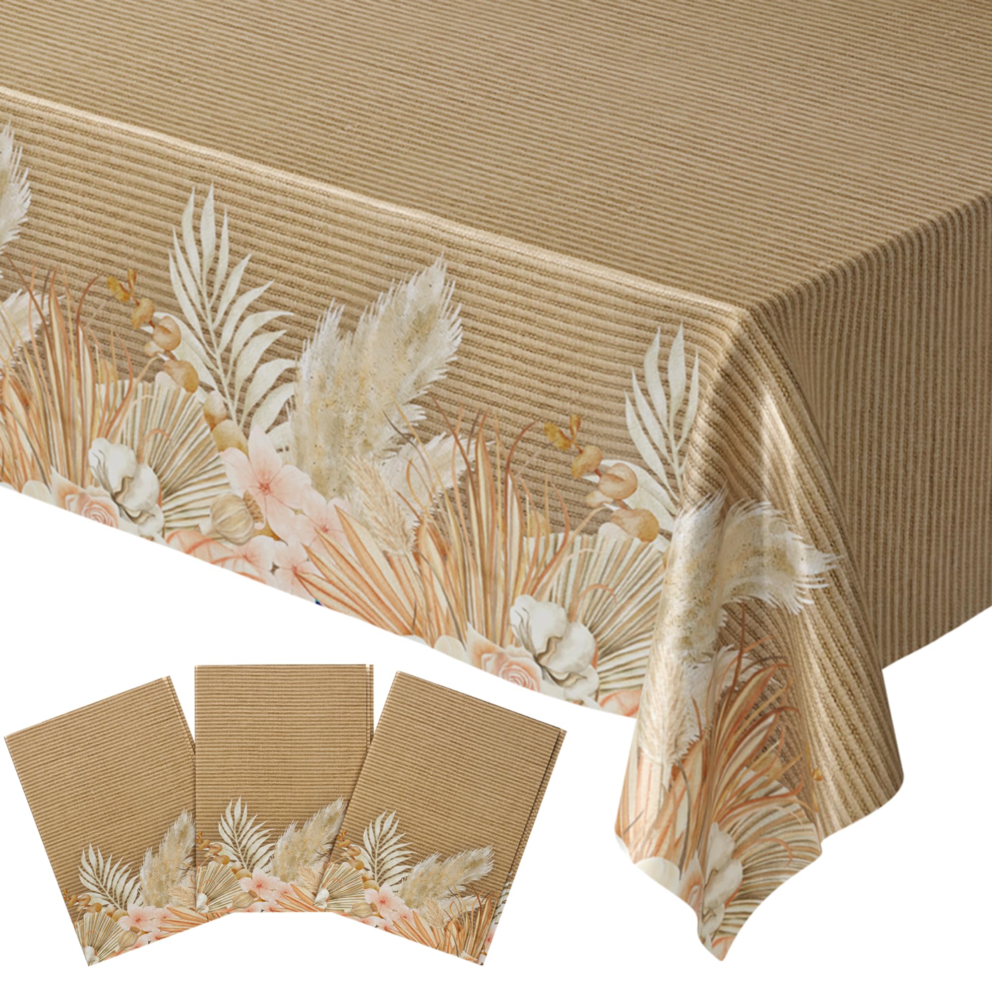Blue Orchards Bohemian Table Covers (Pack of 3) - 54"x108" XL - Plastic Tablecloth, Disposable Boho Chic Party Decoration, Rustic Floral Bridal, Baby Shower, Wedding, Eclectic Birthday Supplies Decor