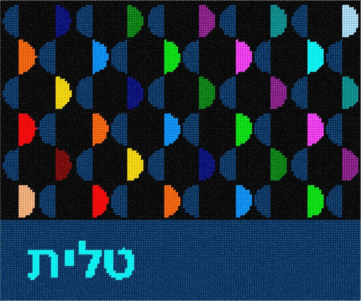 Pepita Needlepoint kit: Large Tallit Semi Circles Colorful, 16" x 14"