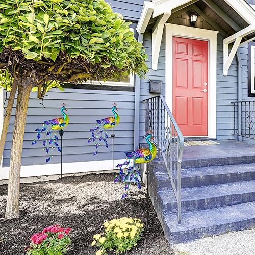 Miniatura 9 de DREAMSOUL Luces solares de jardín para exteriores decoración de pavo real luces solares de jardín con tira de luces LED impermeable bola de vidrio