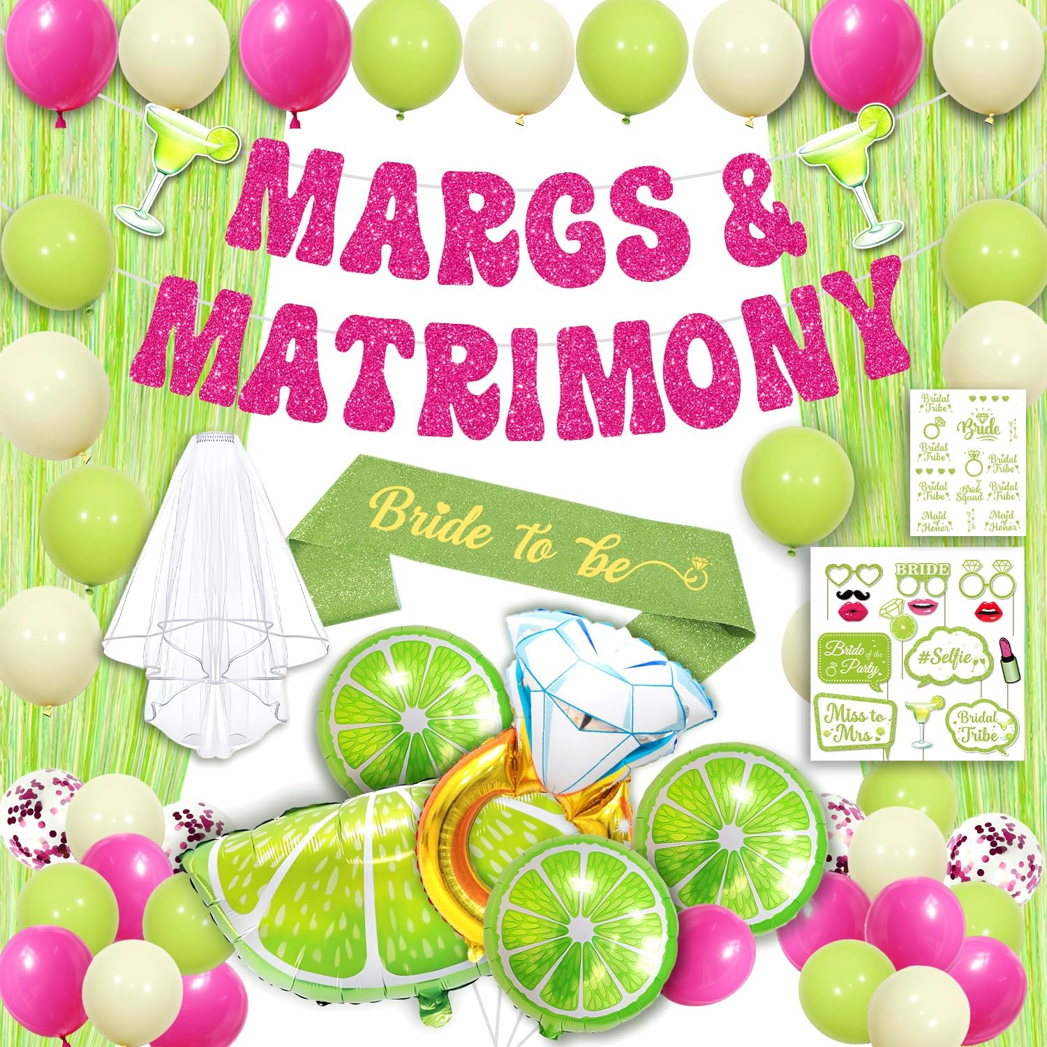Margs And Matrimony Bachelorette, 65 Pcs Green and Red Margs And Matrimony Decorations, Margarita Bachelorette Party Supplies, Mexican Fiesta Wedding Bridal Shower Party