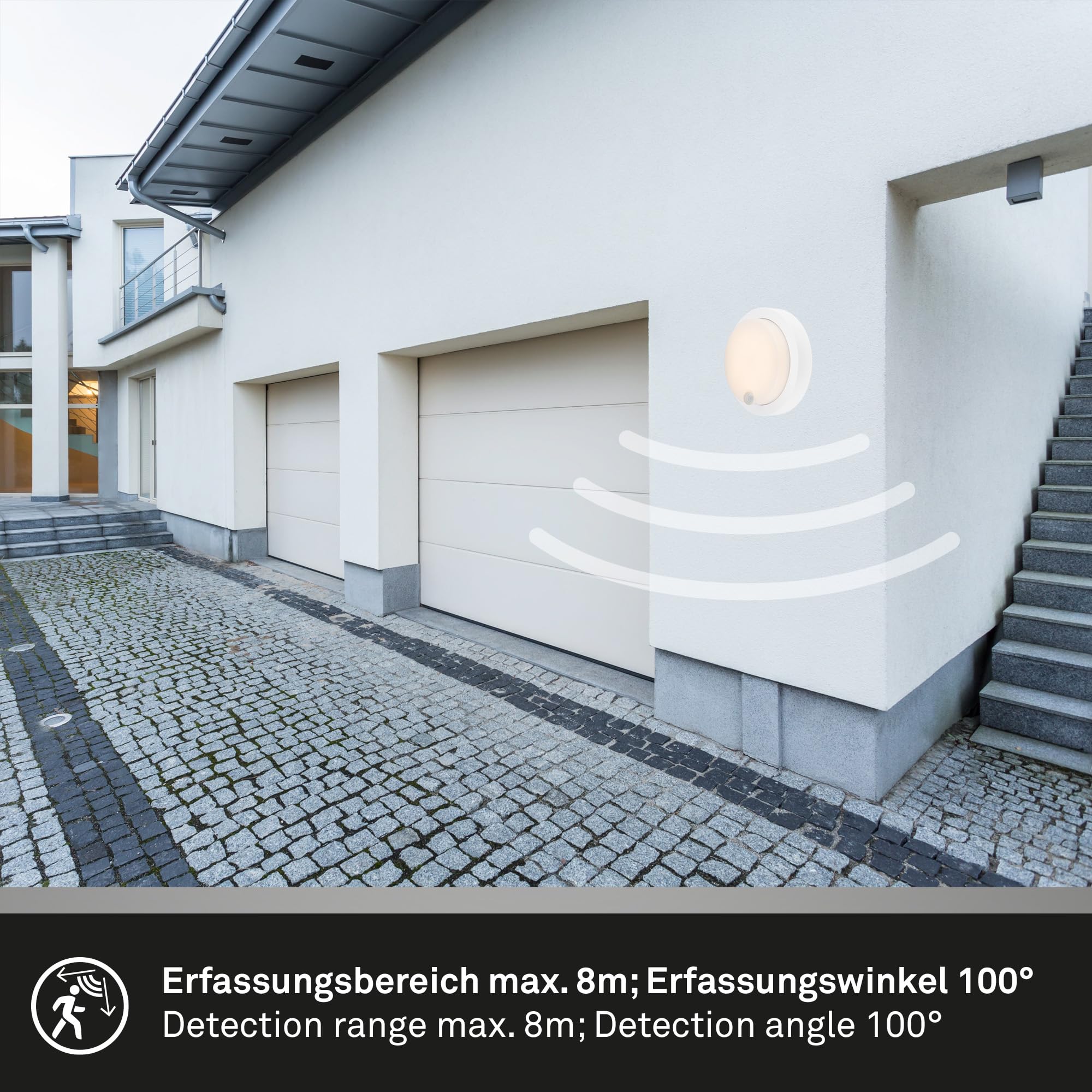 BRILONER – Außenlampe mit Bewegungsmelder, Wandlampe mit Akku, 4W, 700lm, Wandleuchte ohne Stromanschluss, Aussenlampe Wand, Akku Lampe, Outdoor Lampe, Warmweiße Lichtfarbe, 170x55 mm (DxH), Weiß