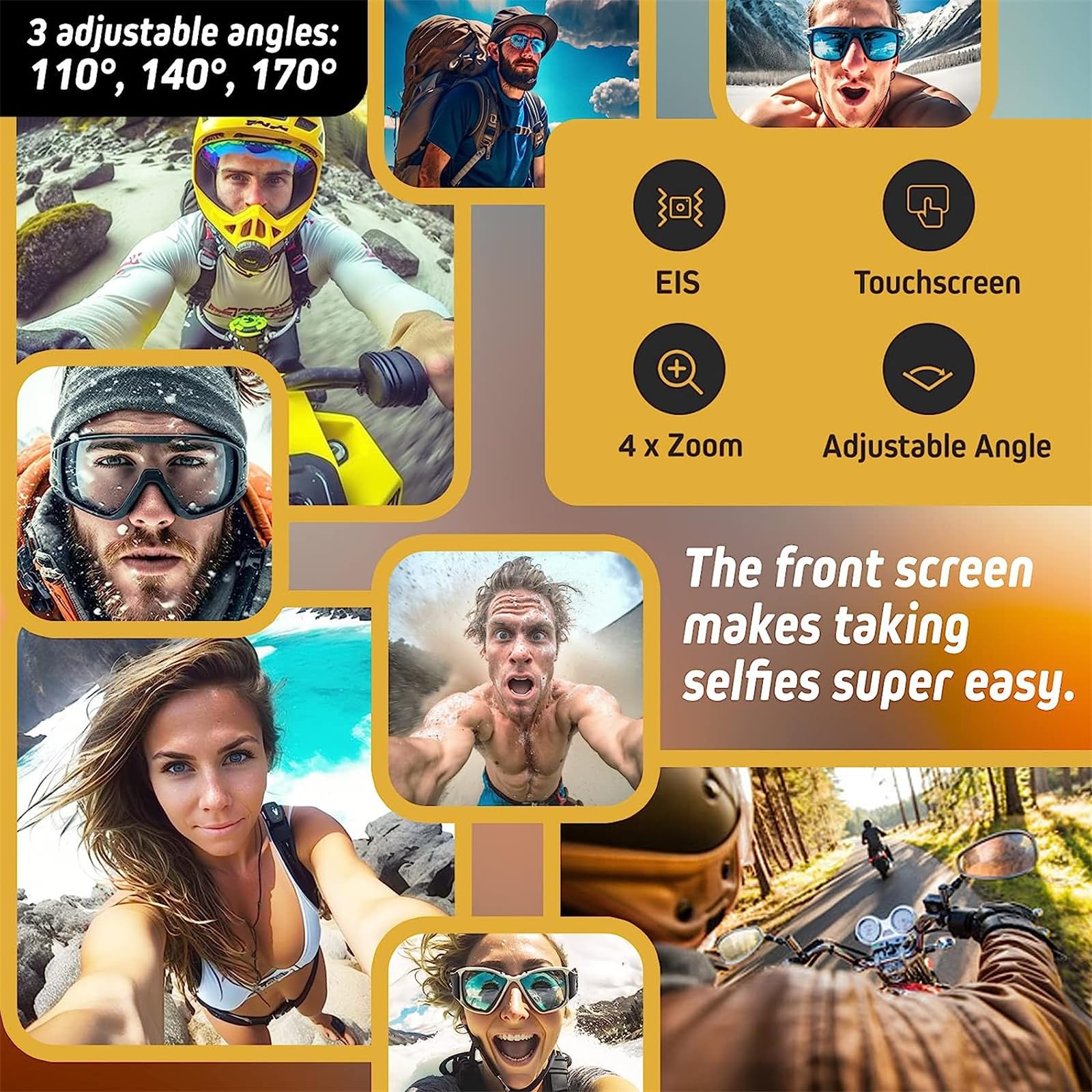 icefox Kamera Sportowa 5K 30FPS 20MP z ekranem dotykowym, EIS Regulowany kąt widzenia 4X Zoom, 30M WiFi wodoodporna kamera z zewnętrznym mikrofonem i akcesoriów