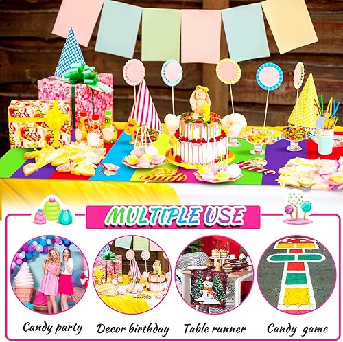 Miniatura 6 de Woanger 2 alfombras coloridas de poliéster de 24 x 10 pies, alfombra de pasillo de Candyland, decoración de fiesta de Candyland con cinta para