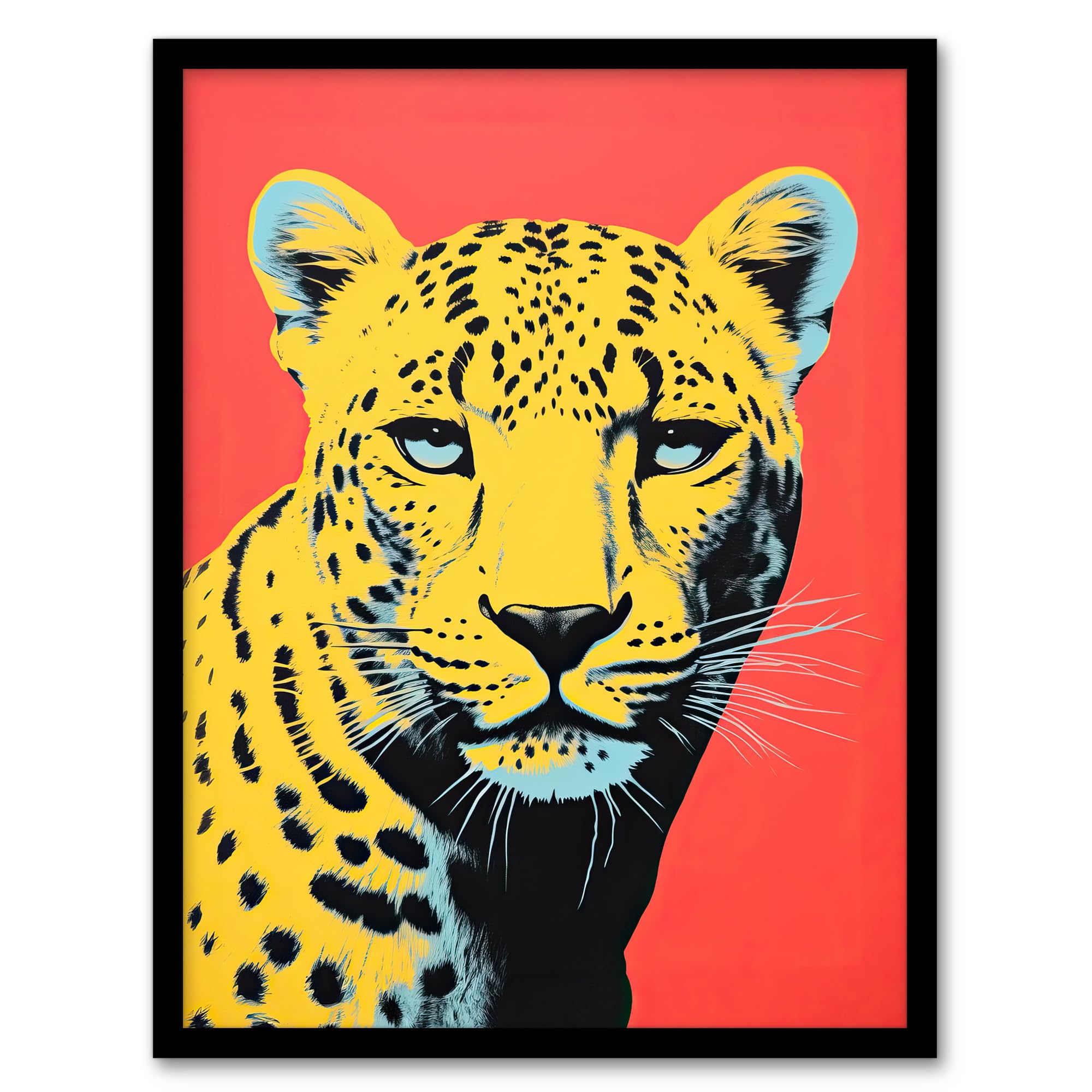 Wee Blue Coo Vibrant Cheetah On Coral Bold Animal Artwork Framed Wall Art Print A4