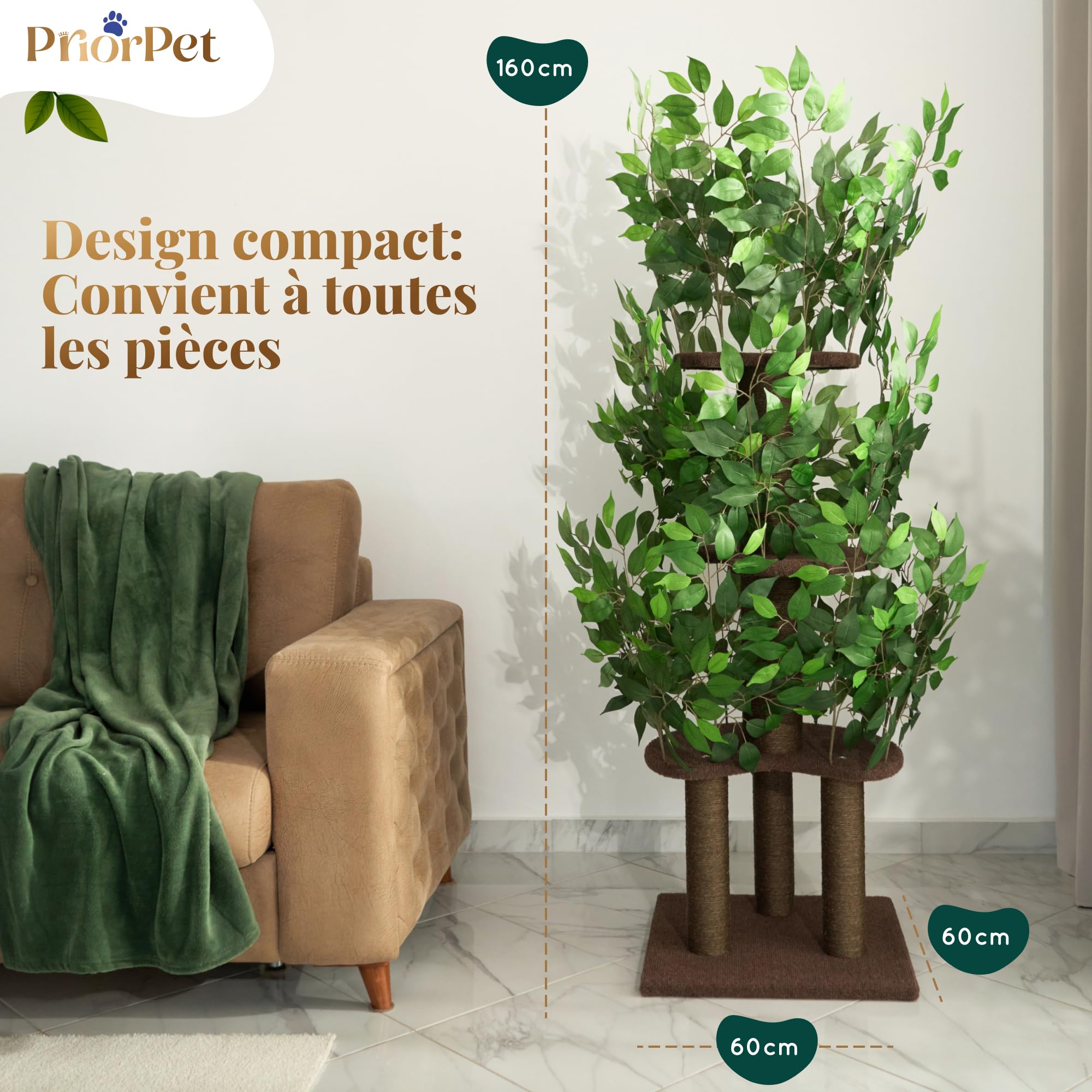 Arbre à chat 4 niveaux et 3 piliers à gratter Montage facile Stable et peu encombrant