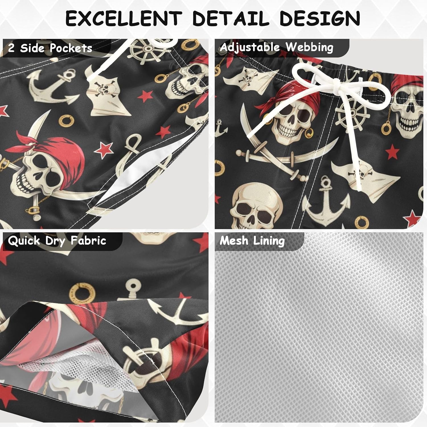 Pirate Rudder Anchor Boys Swim Trunks Skull Toddler Beach Board Shorts Bathing Suit 2T