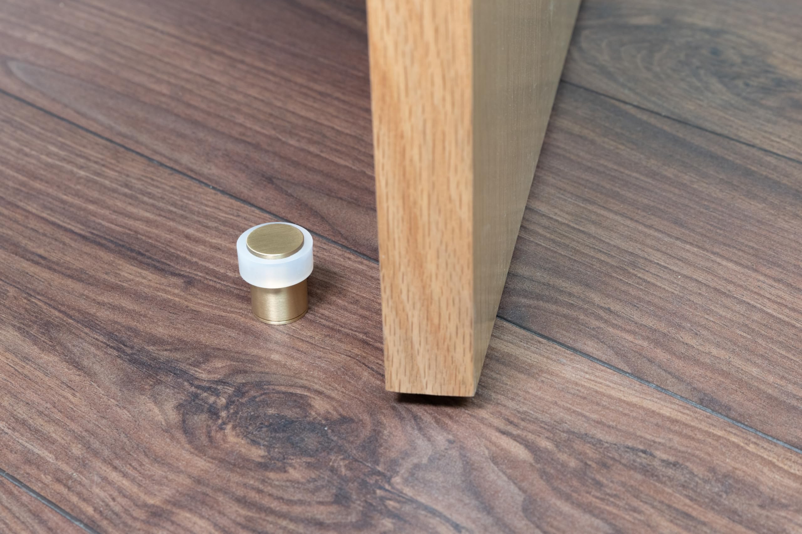 EVI Herrajes | Pack con 2 Fermaporte| Ø24 x 35 mm |Ottone Opaco con Gomma Bianca di Silicone Naturale | Compresi utensile, vite + tassello di fissaggio| I-180