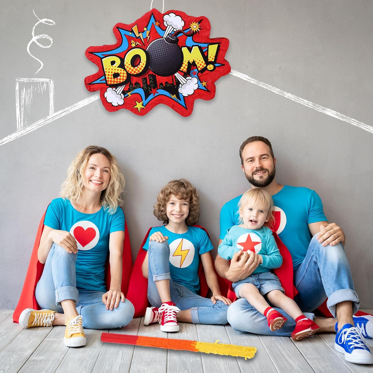 Red Boom Party Piñata Comic Book Hero Bundle Birthday Decor Party Piñata Decorations for Hero Themed Birthday Games Girls Boys Teens