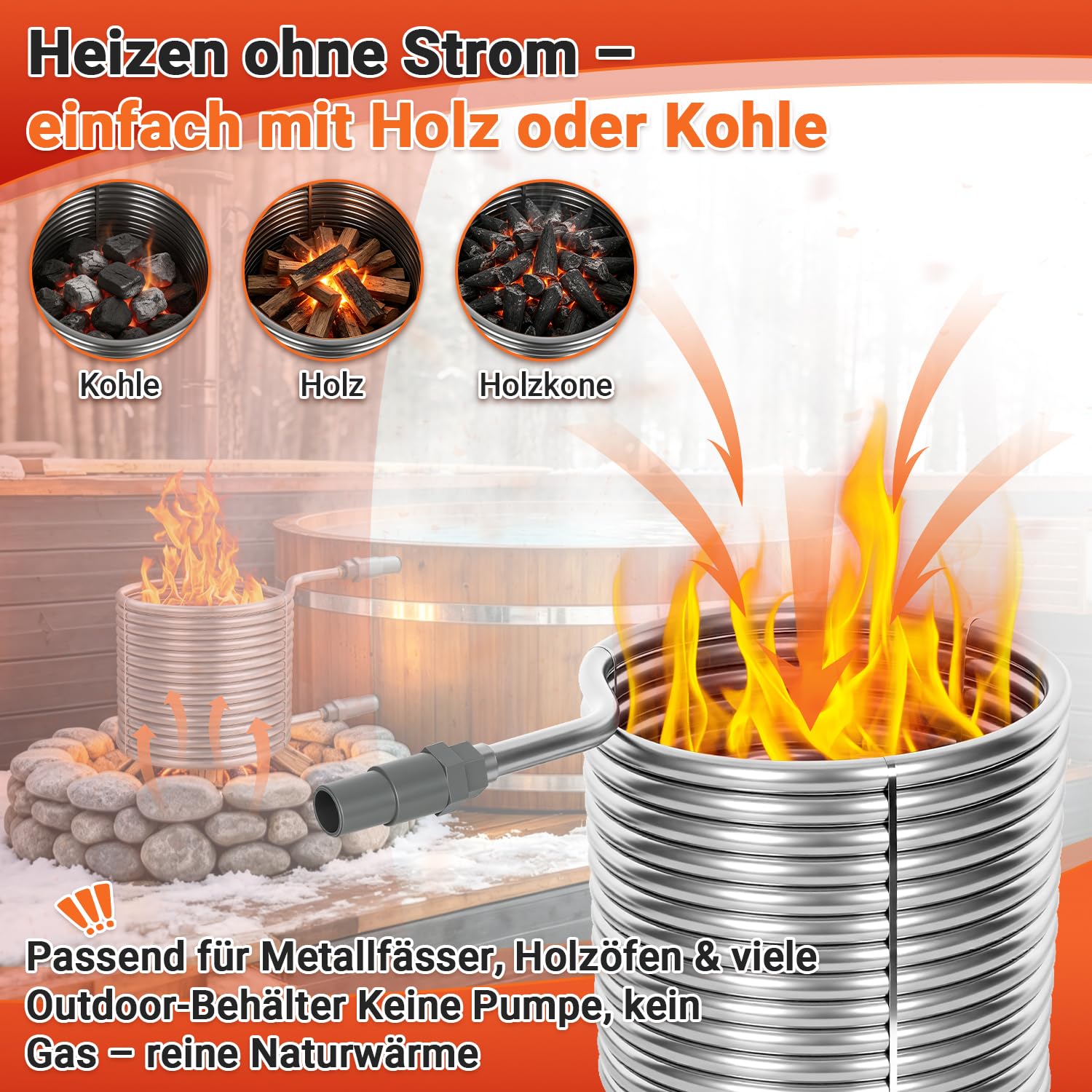 Spirala grzewcza ze stali nierdzewnej, 15 m, 17 mm, rura ciągła