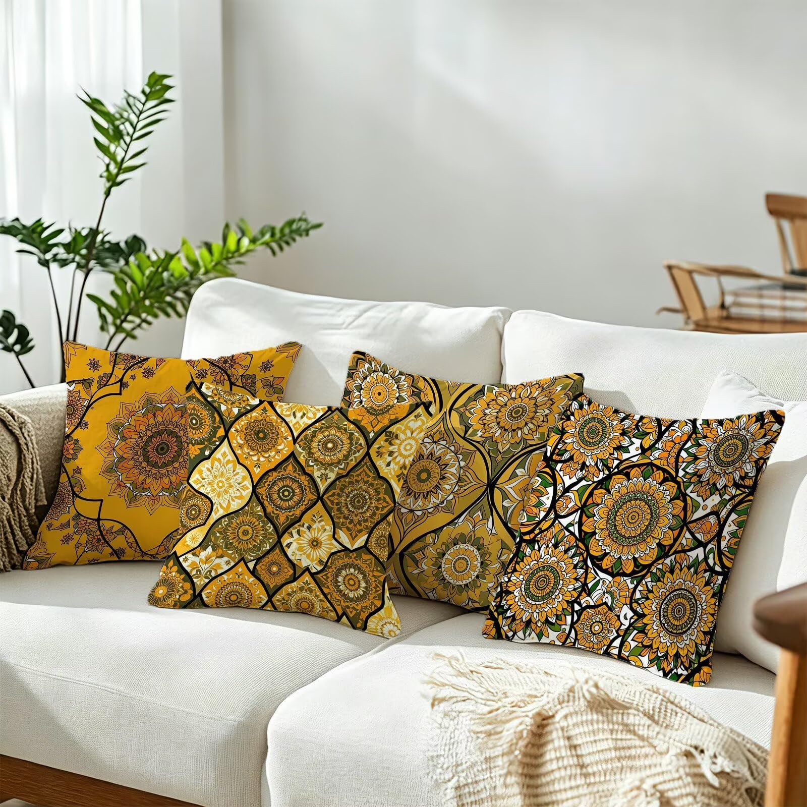 Żółta poszewka na poduszkę 50 x 50 cm zestaw 4 poduszek outdoorowych