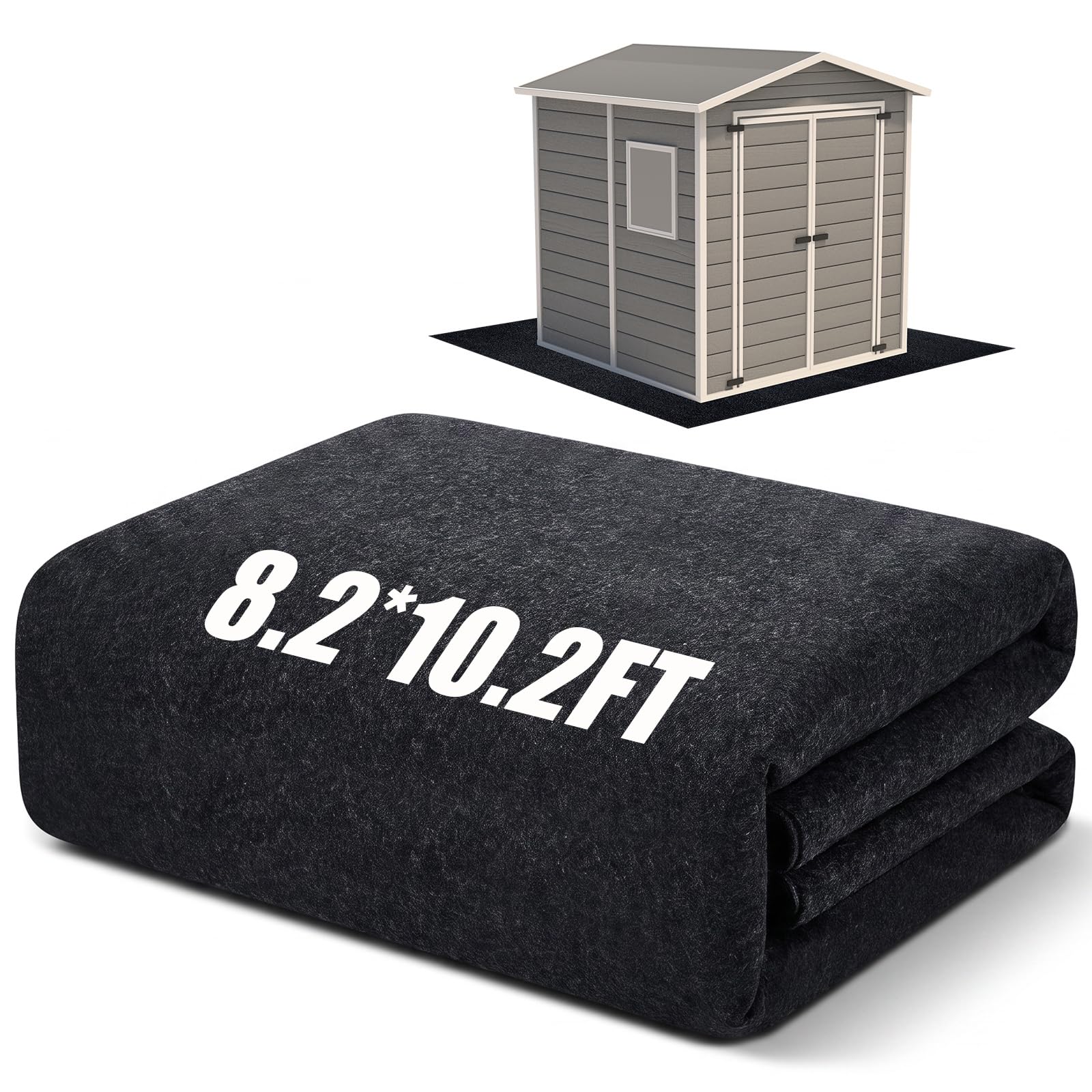 Haull Shed Floor Mat 8.2 x 10.2 ft, Outdoor Storage Sheds Flooring Mat with Waterproof PE Backing, Absorbent Felt Top, Non Slip Washable Protector Rug for Garden, Garage, Carport, Shed Not Included