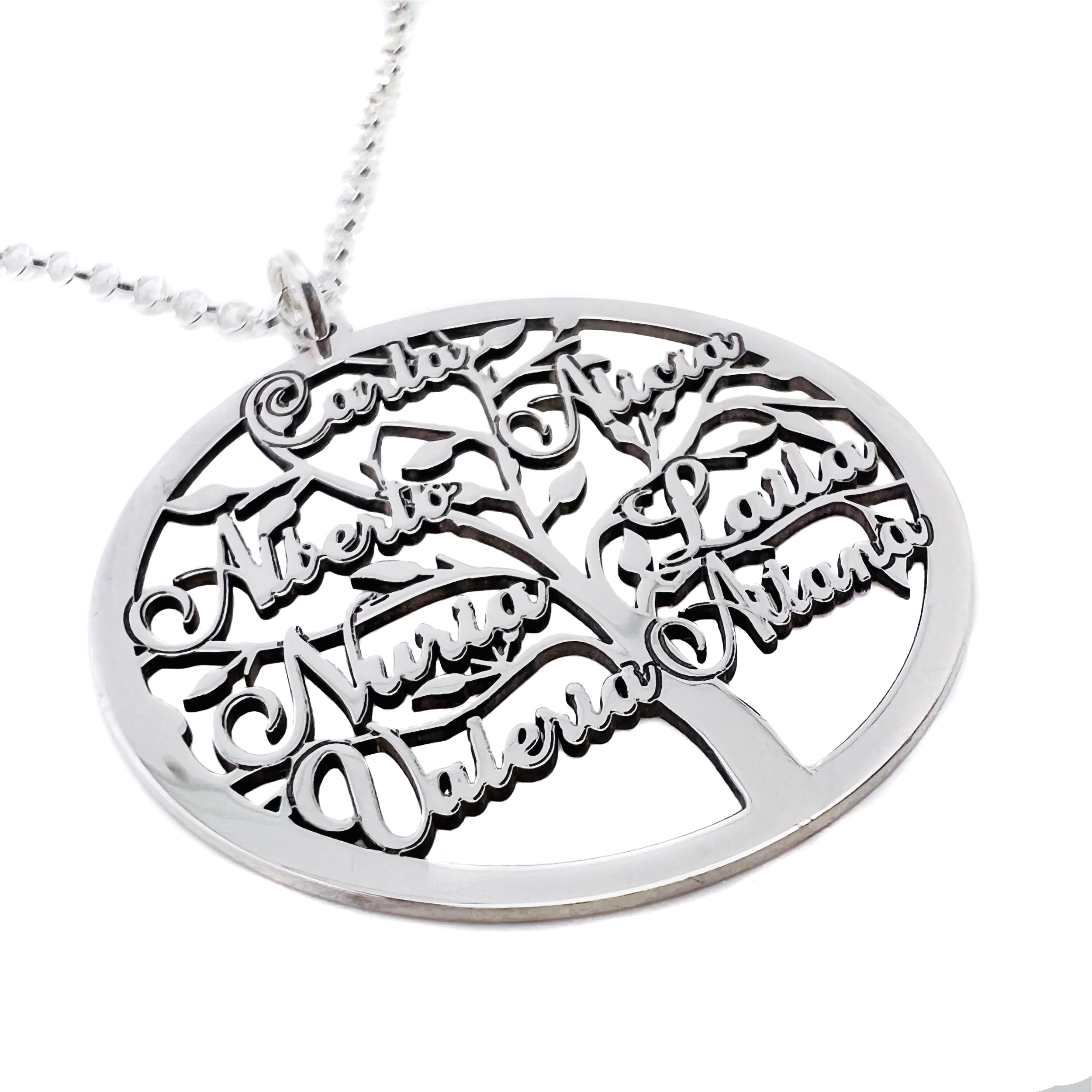 Collar Árbol de la Vida Personalizado con Nombres Fabricado en Plata de Ley 925/1000. Regalo Día de la Madre. San Valentin. Colgante Arbol de la Vida con Nombres.