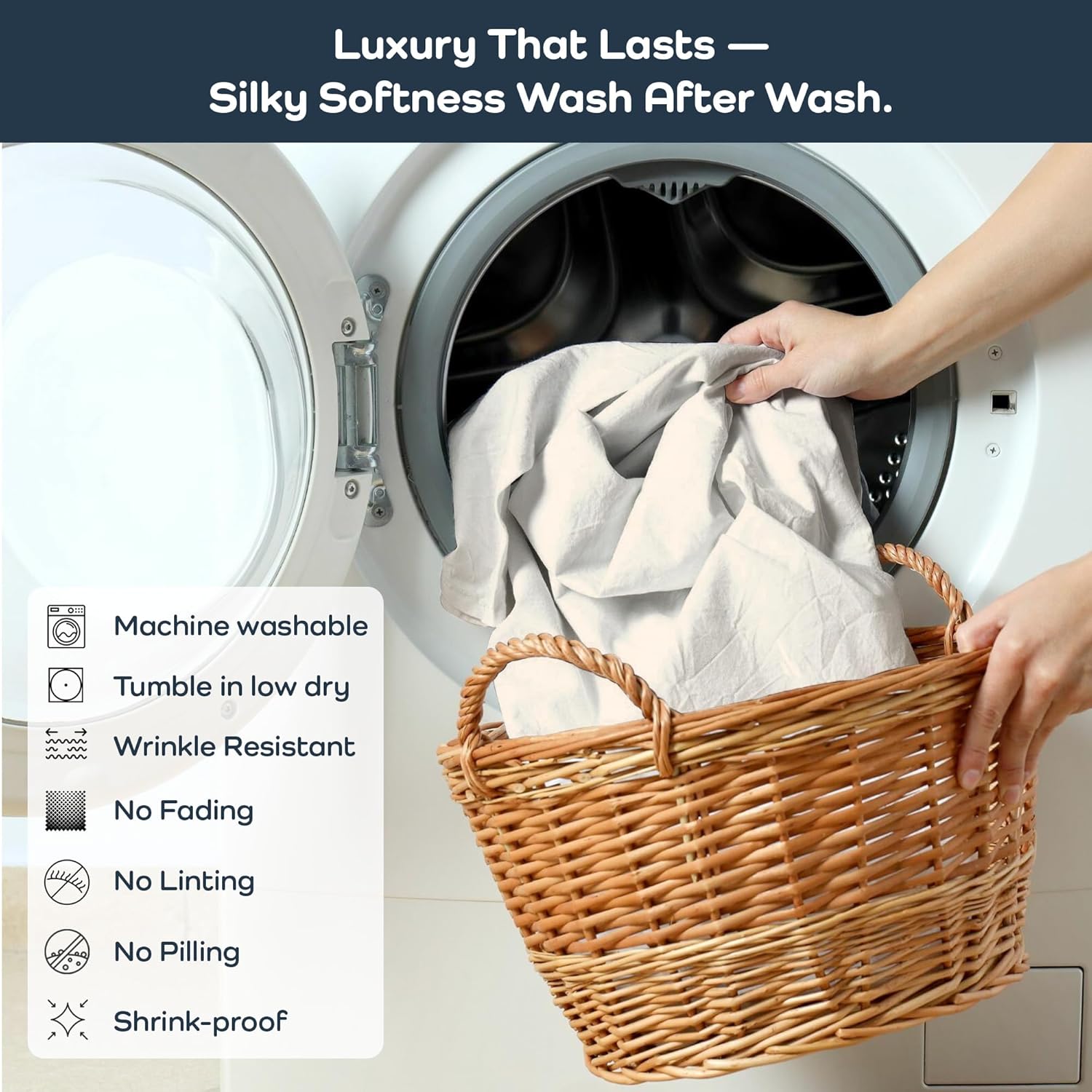 Olive + Crate Tencel Eucalyptus Cooling Duvet Cover Set - Hypoallergenic, Lyocell Tencel Duvet Cover - Soft, Temperature Regulating with Hidden Button Closure & Corner Ties - Queen Size [Ivory] - Image 7