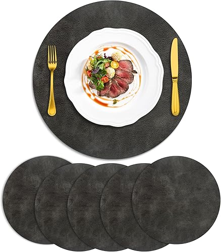 Miniatura 18 de ADRIMER Manteles individuales redondos resistentes al calor, juego de 8 manteles individuales lavables, impermeables, manteles individuales de piel