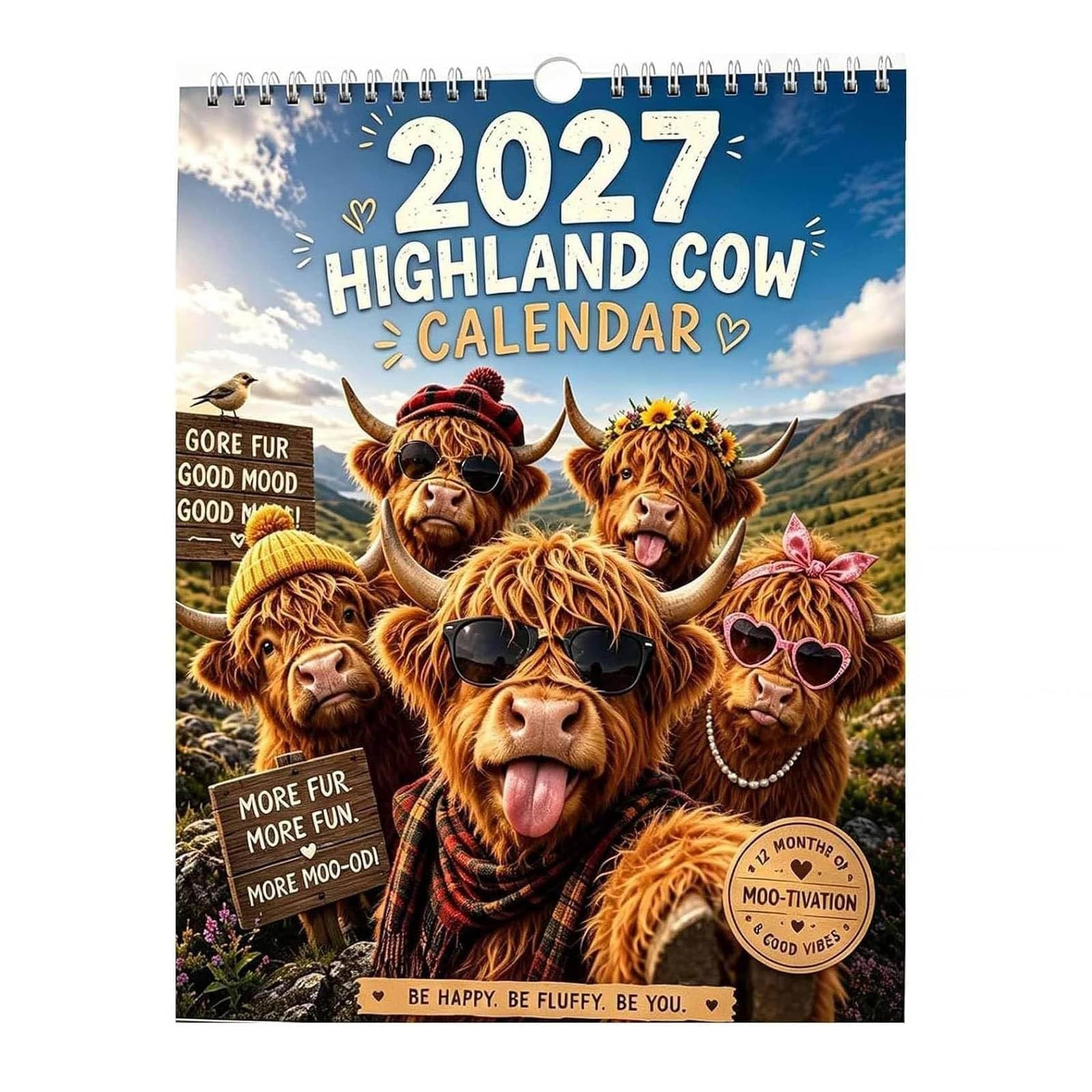 2027 Highland Cow Calendar, Funny Scottish Cow Monthly | 12 Month Farm Animal Schedule Organizer, Positive Quotes, Country Style Art For Home, Office, Kitchen Decoration Or Gift, B
