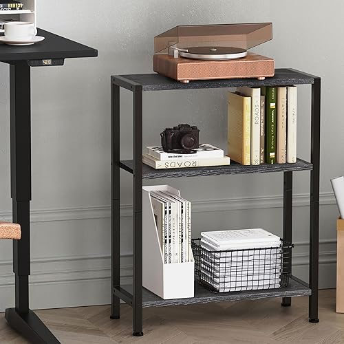 Miniatura 25 de Mesa auxiliar de 3 niveles, mesa auxiliar pequeña, mesa auxiliar de sofá para espacios estrechos, mesa auxiliar delgada, mesa de noche delgada para