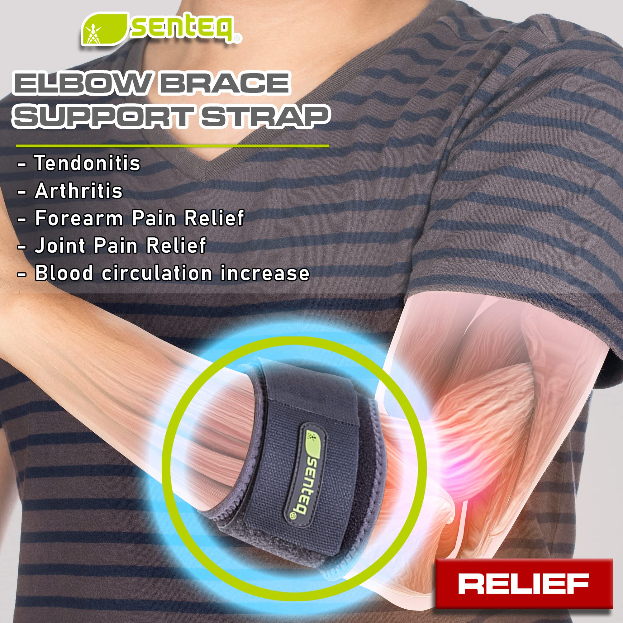 SENTEQ Elbow Brace Tennis Forearm Tension Relief Compression Band for