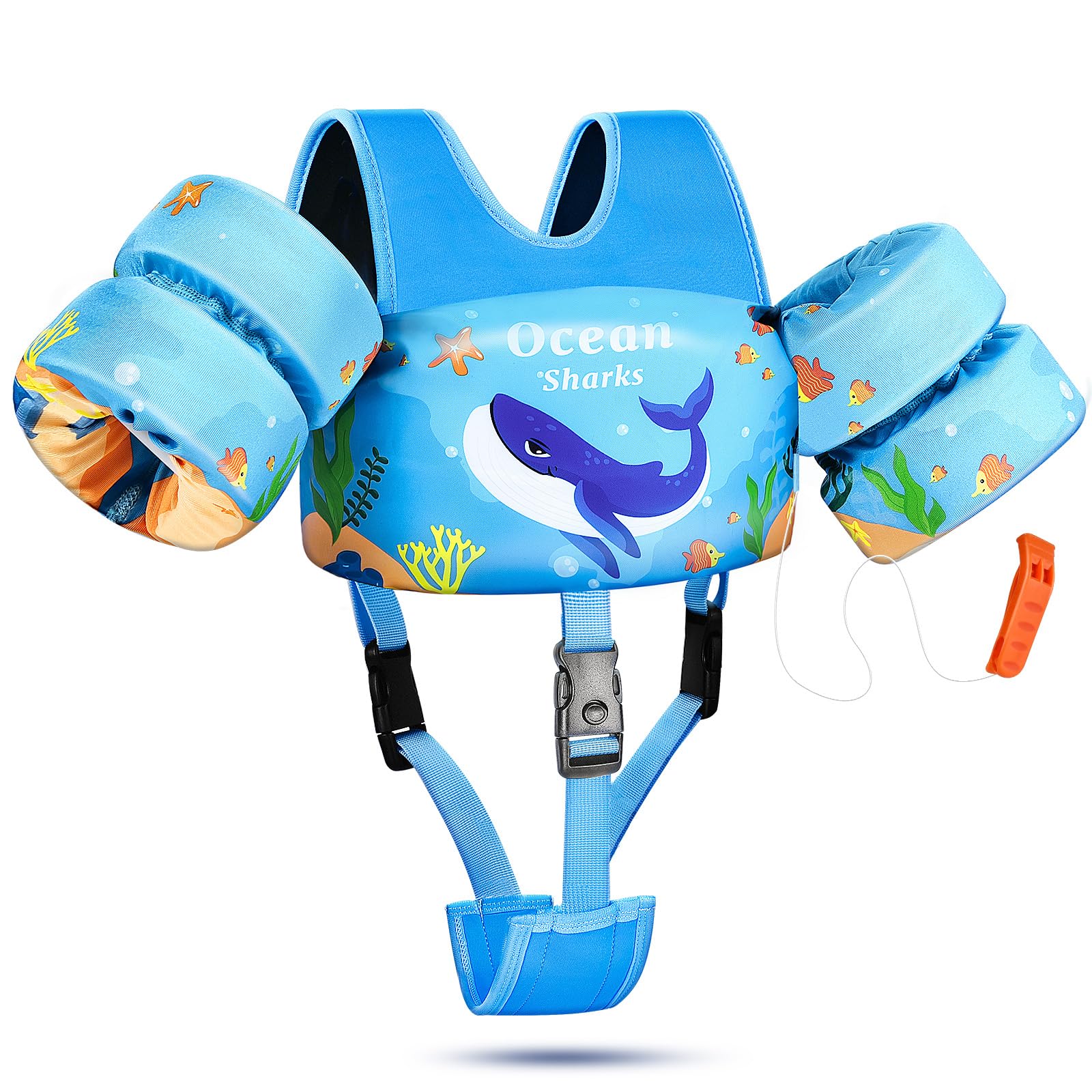 JONRRYIN Chaleco Flotante Natación para Niños, Manguitos de Natación para Niños, Chaleco de Natación para Niños y Niñas con Brazalete Correa y Ajustable Hebilla para Piscina Playa