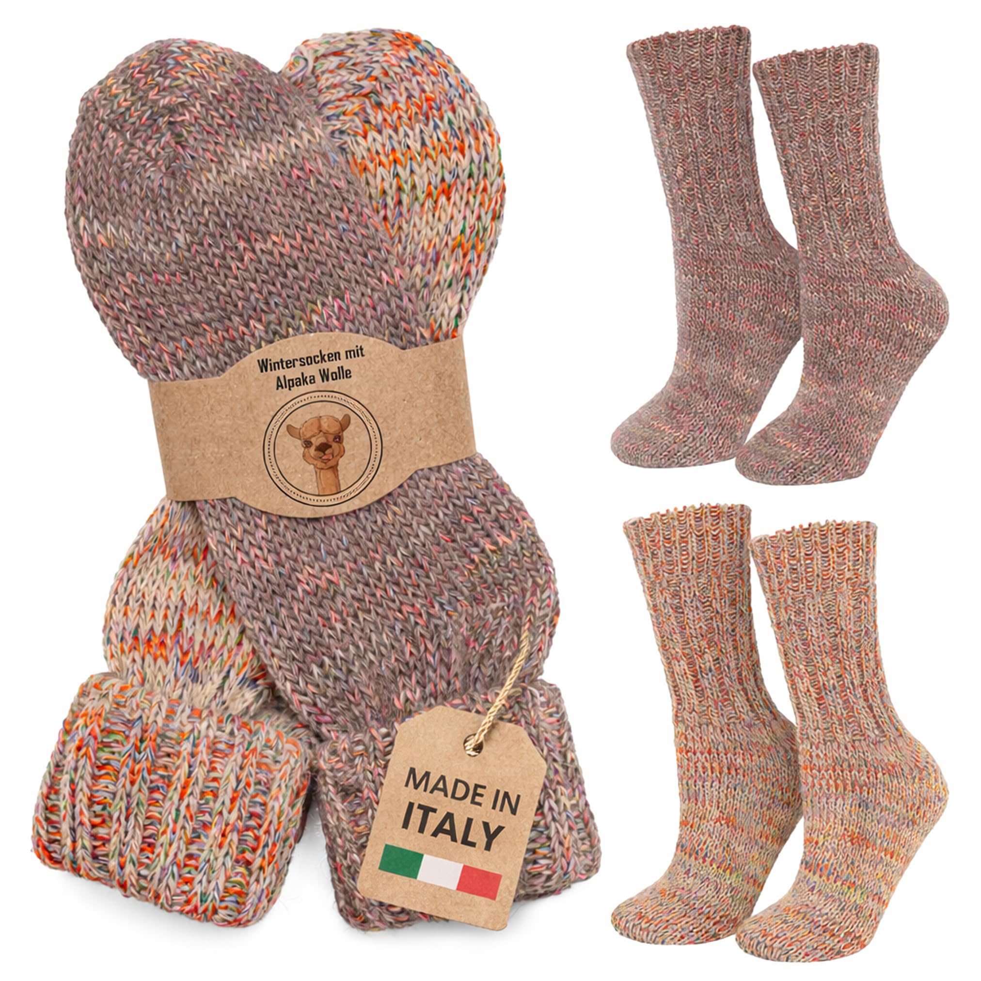 MOUNTREX Alpaka Socken – 2 Paar Wollsocken Wintersocken Damen & Herren | Warme Stricksocken mit Umschlag und Alpaka-Wolle – Vorgewaschen, Formstabil, Wärmend und Angenehm zu Tragen, Made in Italy