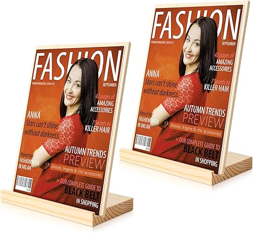 2 soportes de madera para letreros de mesa, soporte de exhibición para folletos, escritorio con base de madera, soporte desmontable para menús de