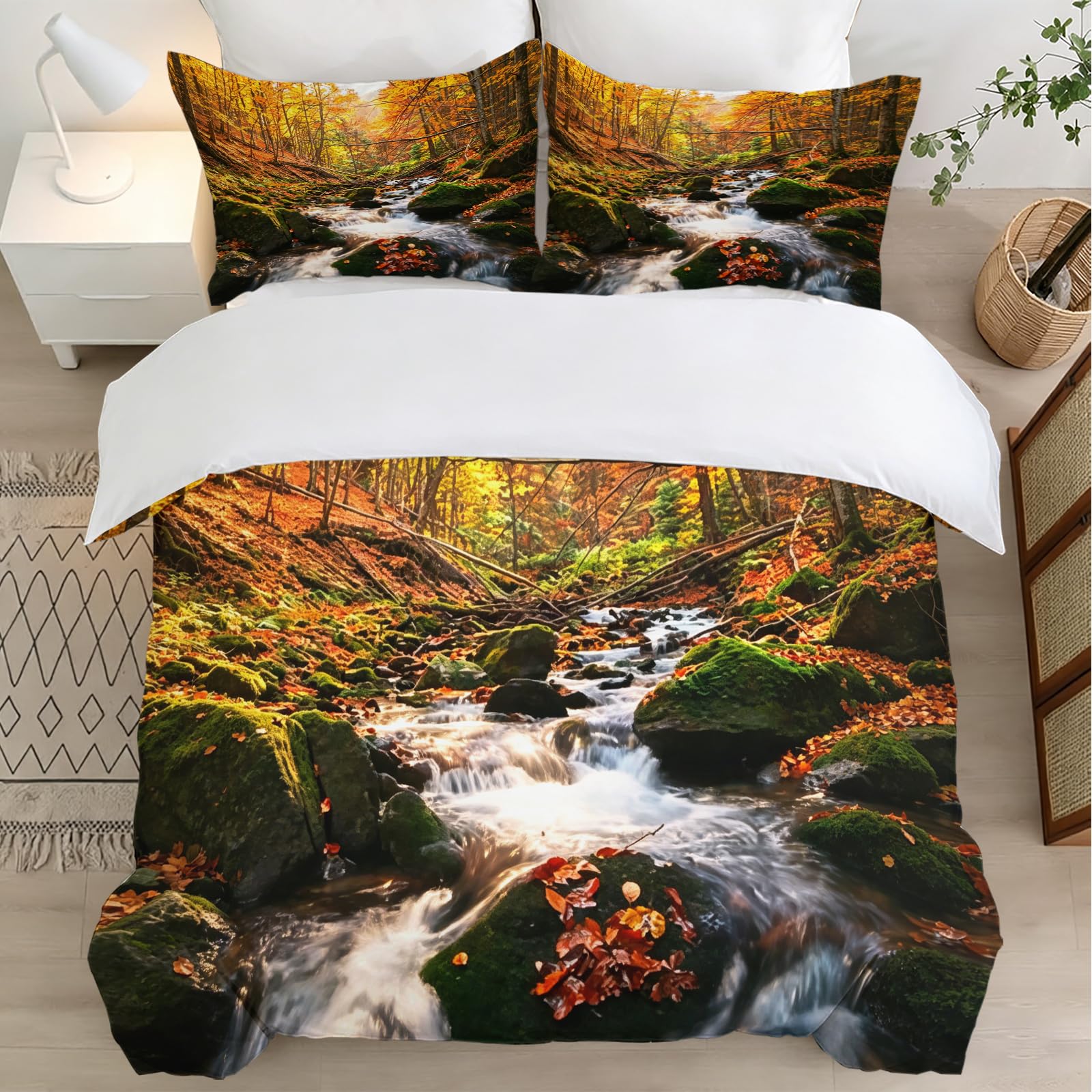 Zestaw poszewek na kołdrę z nadrukiem 3D Mountain River Super King 3-częściowy zestaw pościeli z mikrofibry naturalna sceneria poszewka na kołdrę 260 x 220 cm z 2 poszewkami na poduszki 50 x 75 cm i