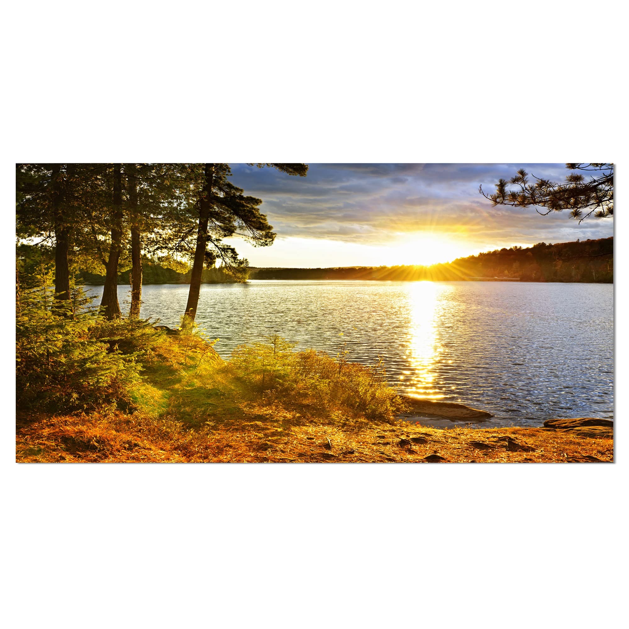 Design Art PT14301-32-16 Beautiful View of Sunset Over Lake-Landscape Wall Artwork Canvas, 32 x 16 in