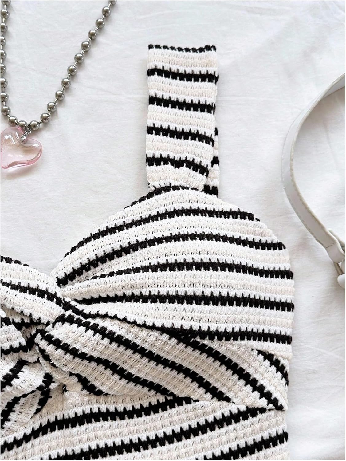 Women's Summer Striped Bodycon Maxi Dress Twist Front Sweetheart Neckline Split Going Out Dresses - Image 3