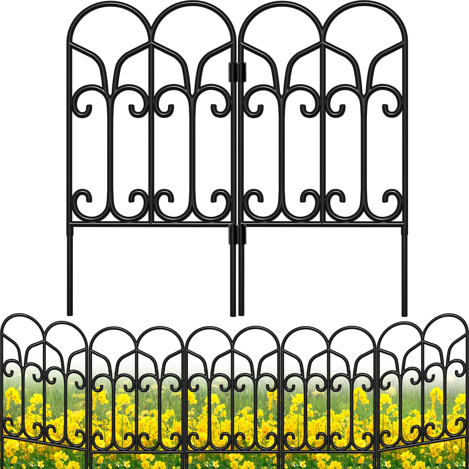 AMAGABELI GARDEN & HOME 10 Panels 22in(H)×10ft(L) Decorative Garden Fences and Borders for Dogs No Dig Metal Fence Panels Garden Edging Border Fence for Animal Barrier Fencing for Flower Beds Yard