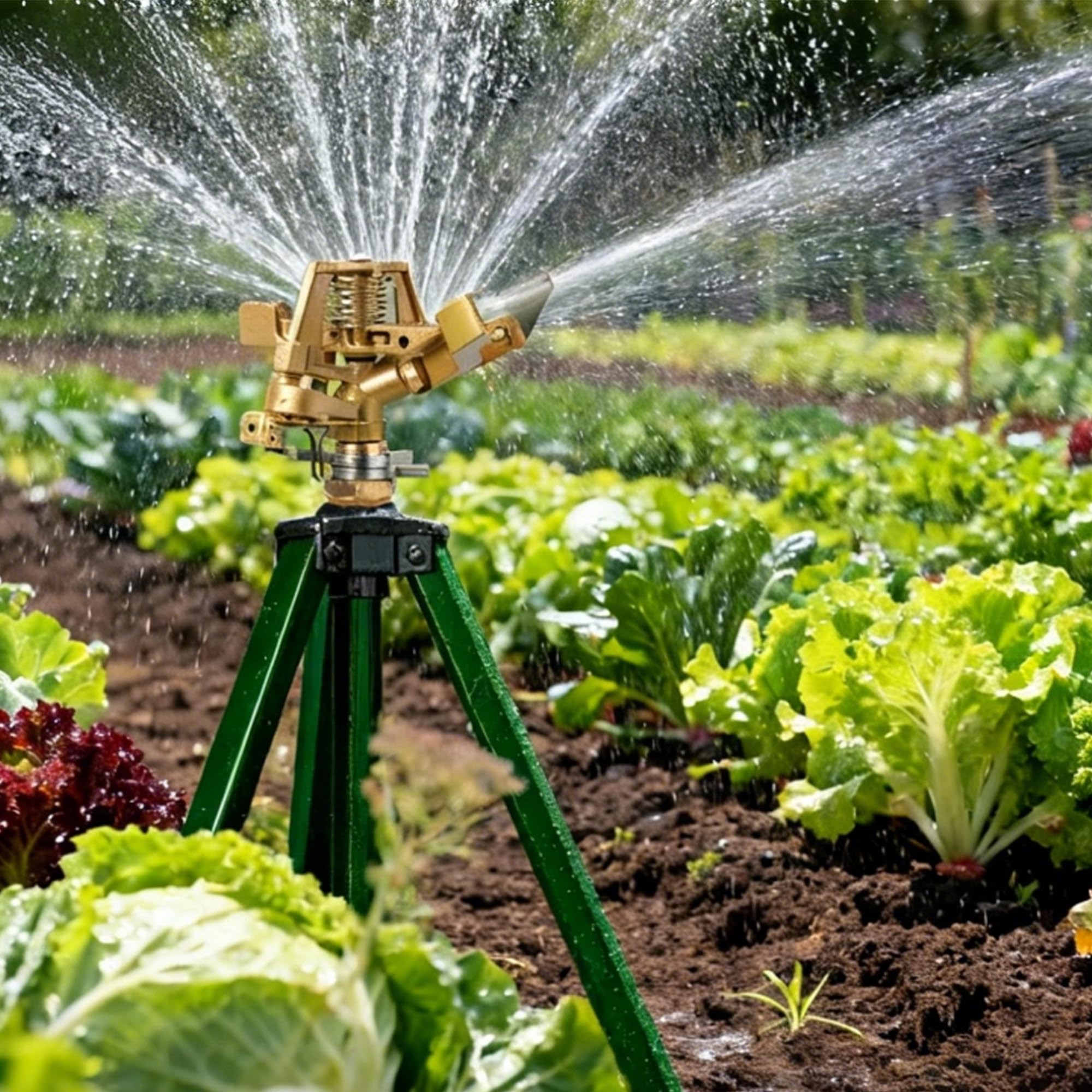 2 Stück Schlagregner auf Stativbasis, 360° verstellbarer Messingsprinklerkopf mit Heringen, robustes Metallstativ, Rasensprenger für große Flächen, Rasen, Hof und Garten Bewässerung