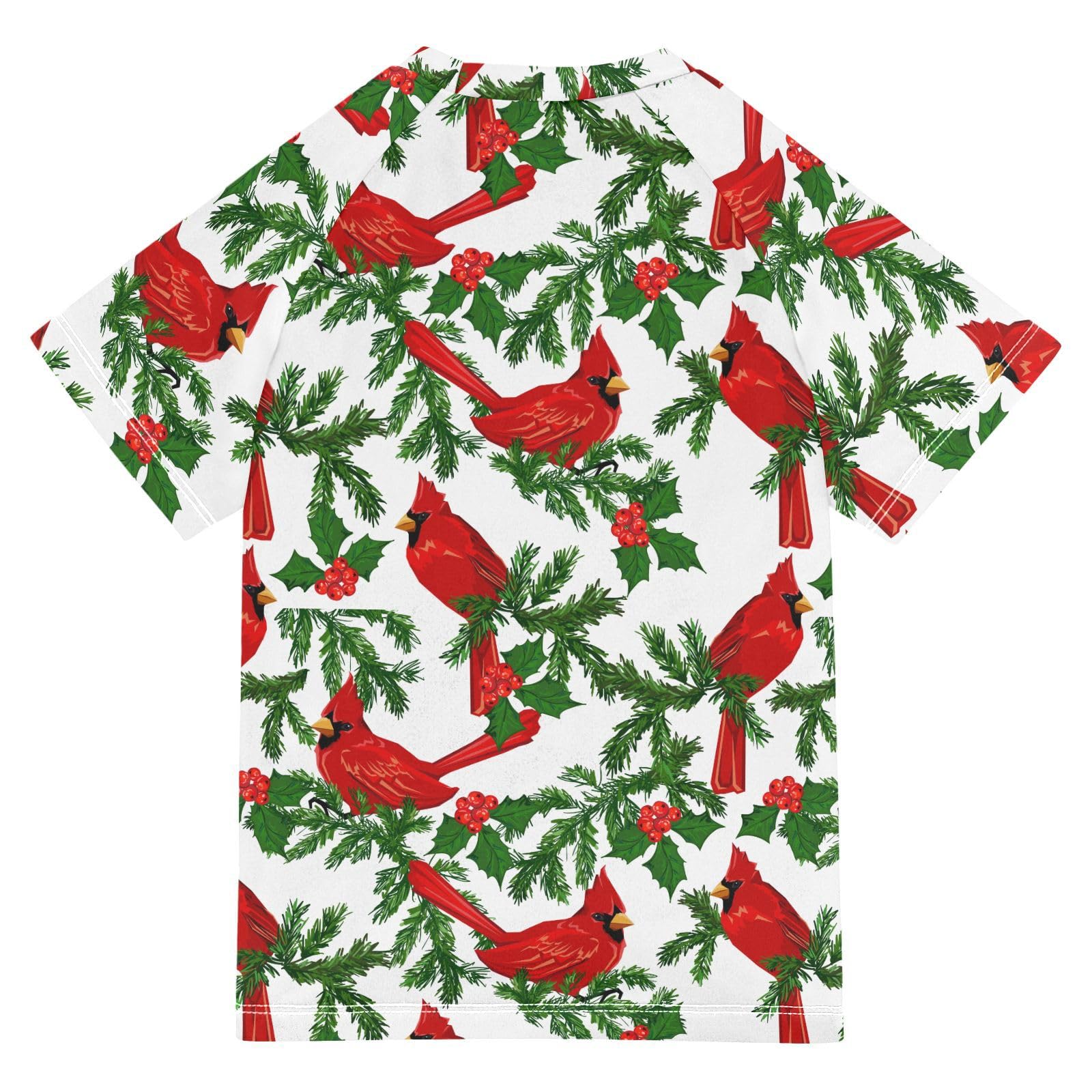 Aflyko Christmas Boys' Swim Shirt Red Bird Holly Leaves Berry Rash Guard Beachwear Sun Protection Fishing Hiking Camping Surfing Swimming Toddler Infant Summer Daily T-Shirt, 4T
